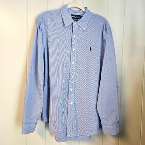 Ralph Lauren Men's XL Custom Fit Long Sleeve Blue/White Gingham Dress or Casual